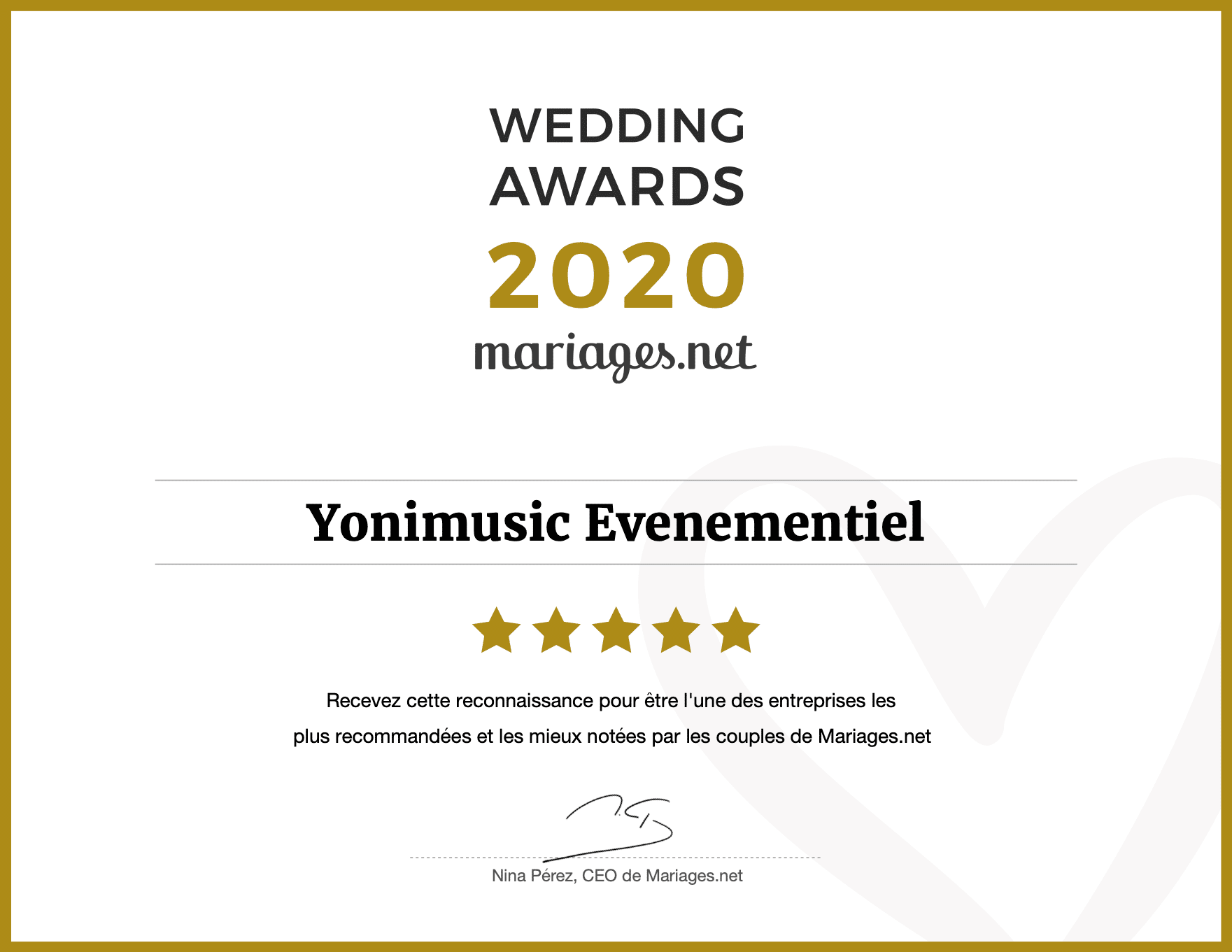 YoniMusic Evenementiel Wedding award